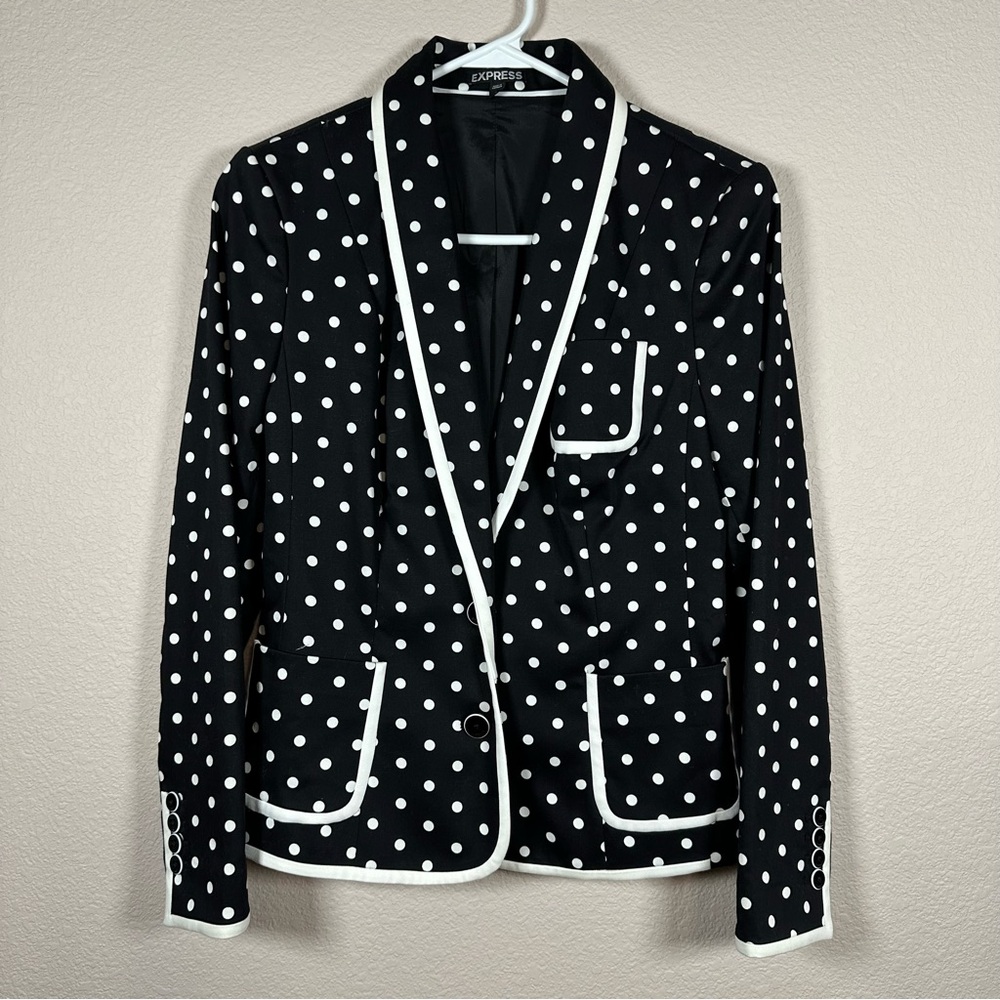 Express Womens Blazer Size 4 Polka Dot Black White Blazer